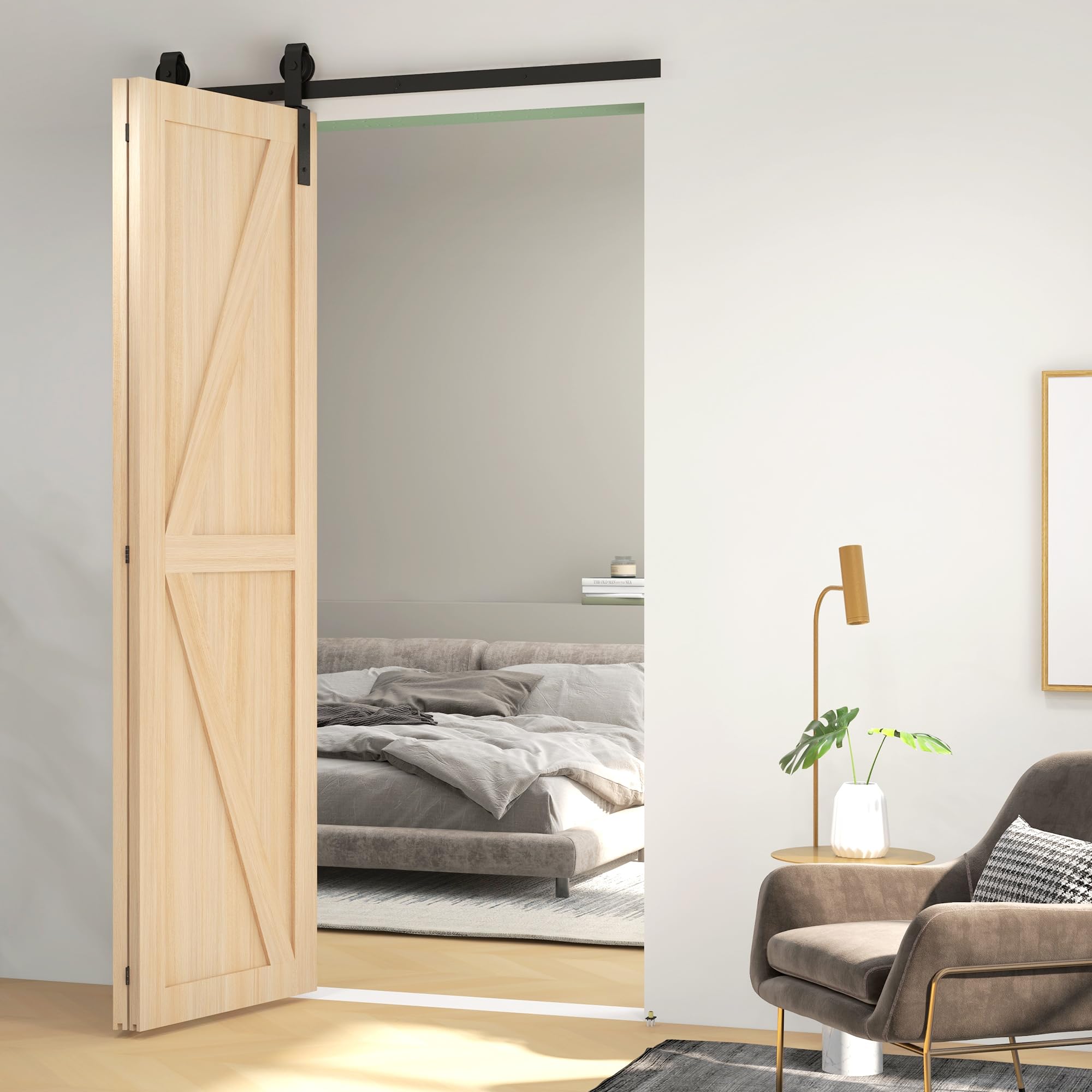 HOMCOM 122 CM Quincaillerie de Porte Coulissante Pliante 2 Portes Noir | Kit de Rails de Porte Coulissante Pliable, en Acier, avec Cintre en Forme de J