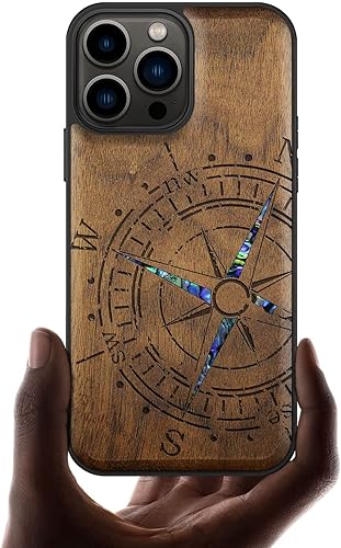 Carveit Funda protectora de madera de diseñador para iPhone 13 Pro Max, funda magnética grabado de madera e incrustaciones de carcasa Funda de