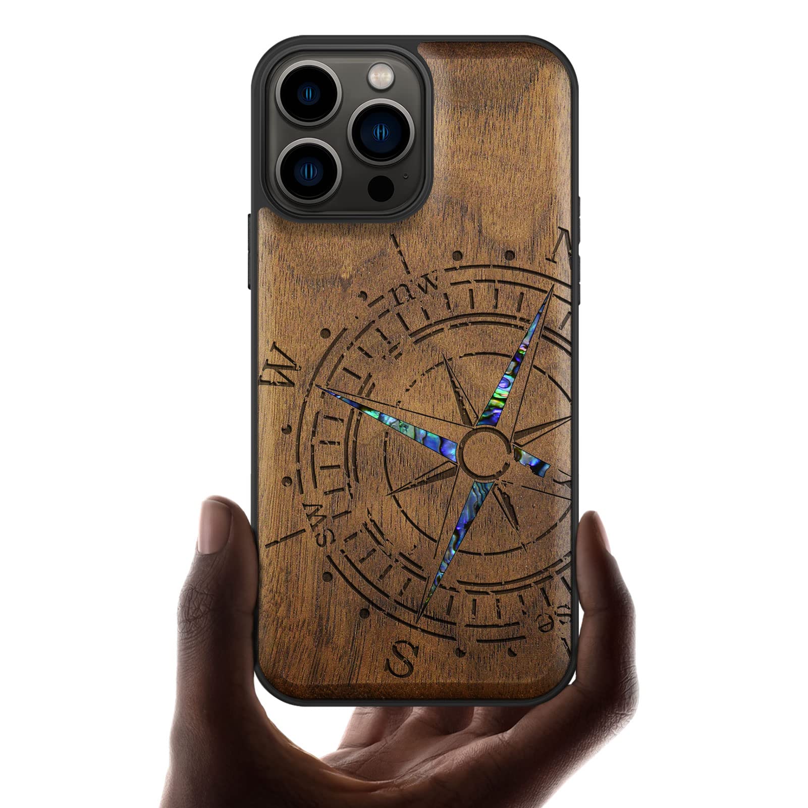 Carveit Designer Wooden Protective Case for iPhone 13 Pro Max Magnetic Cover [Wood Engraving & Shell Inlay] Wood Phone Case Compatible with 13 Pro Max
