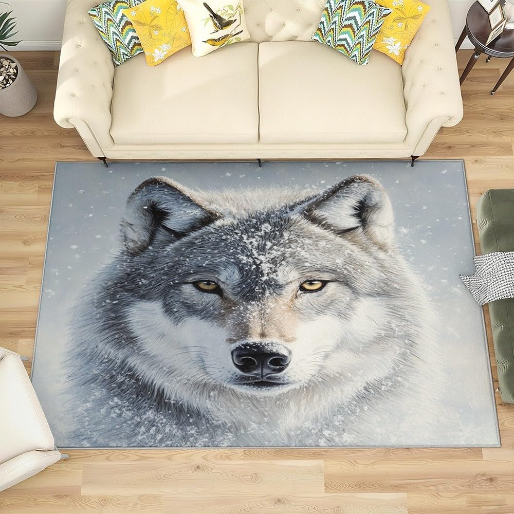 Genérico Flanelowe dywaniki do pokoju antypoślizgowe 160 x 230 cm zwierzę syberyjski wilk miękka mata nie rozpadająca się, szare dywaniki do wnętrz do salonu, sypialni, jadalni