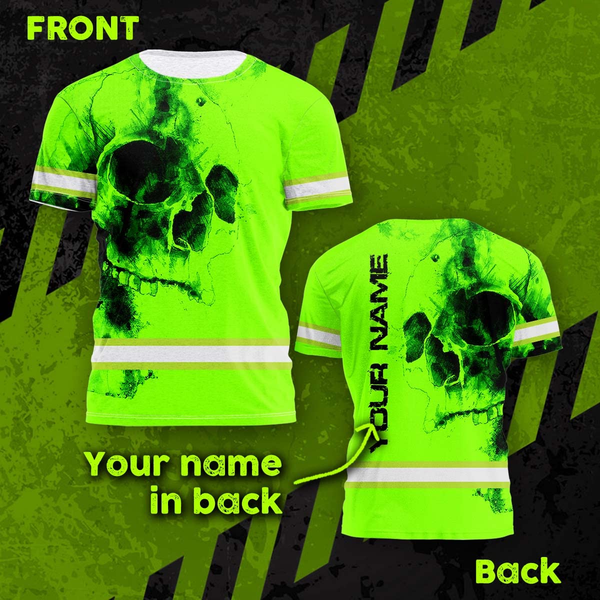 Maddly Hi Vis Shirt Reflective Tapes Skull Watercolor Custom Name Safety Workwear For Workers, Runners, Cyclists, Skull Lovers-L
