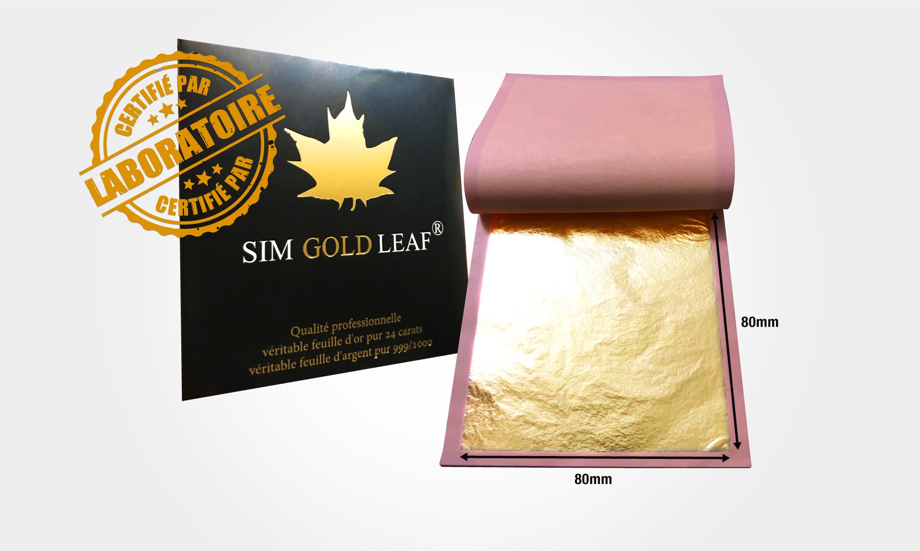 Buch mit 25 Blatt 24 Karat Gold haftender Transfer 80 mm x 80 mm