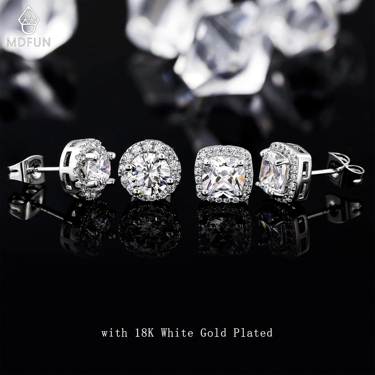 MDFUN Halo Stud Earrings 18K Gold Plated Round/Square/Heart/Teardrop Cubic Zirconia Earrings Set for Women - Image 6