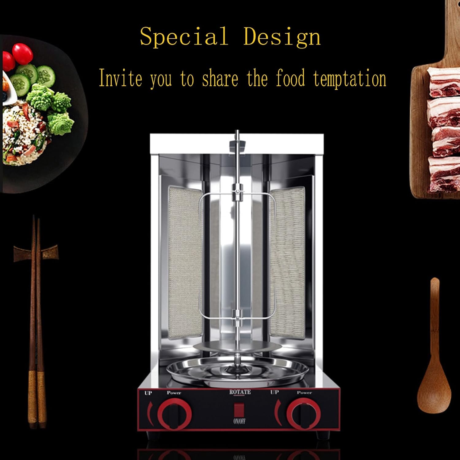 Vertical Rotisserie, Countertop Rotating Vertical Rotisserie Dual Control Heating Stainless Steel Body 220V/110V Suitable For Kitchen Restaurant Outing (Size : Double-ended gas CG-25)