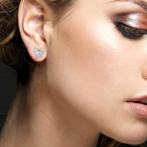 Miniatura 10 de BAMIKI Pearl Earrings Cute Mickey Mouse Studs for Women Girls, S925 Sterling Silver Emerald CZ Genuine Saltwater Cultured Pearls, Hypoallergenic