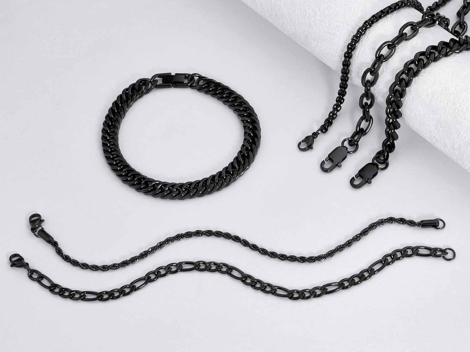 XIANNVXI 6pcs Stainless Steel Bracelets for Men Women Silver/Gold/Black Cuban Link Rope Paperclip Chain Bracelets Set 6.5/7/7.5/8.3/9 Inches Metal Bracelet Mens Fashion Accessories Jewelry Set - Image 7