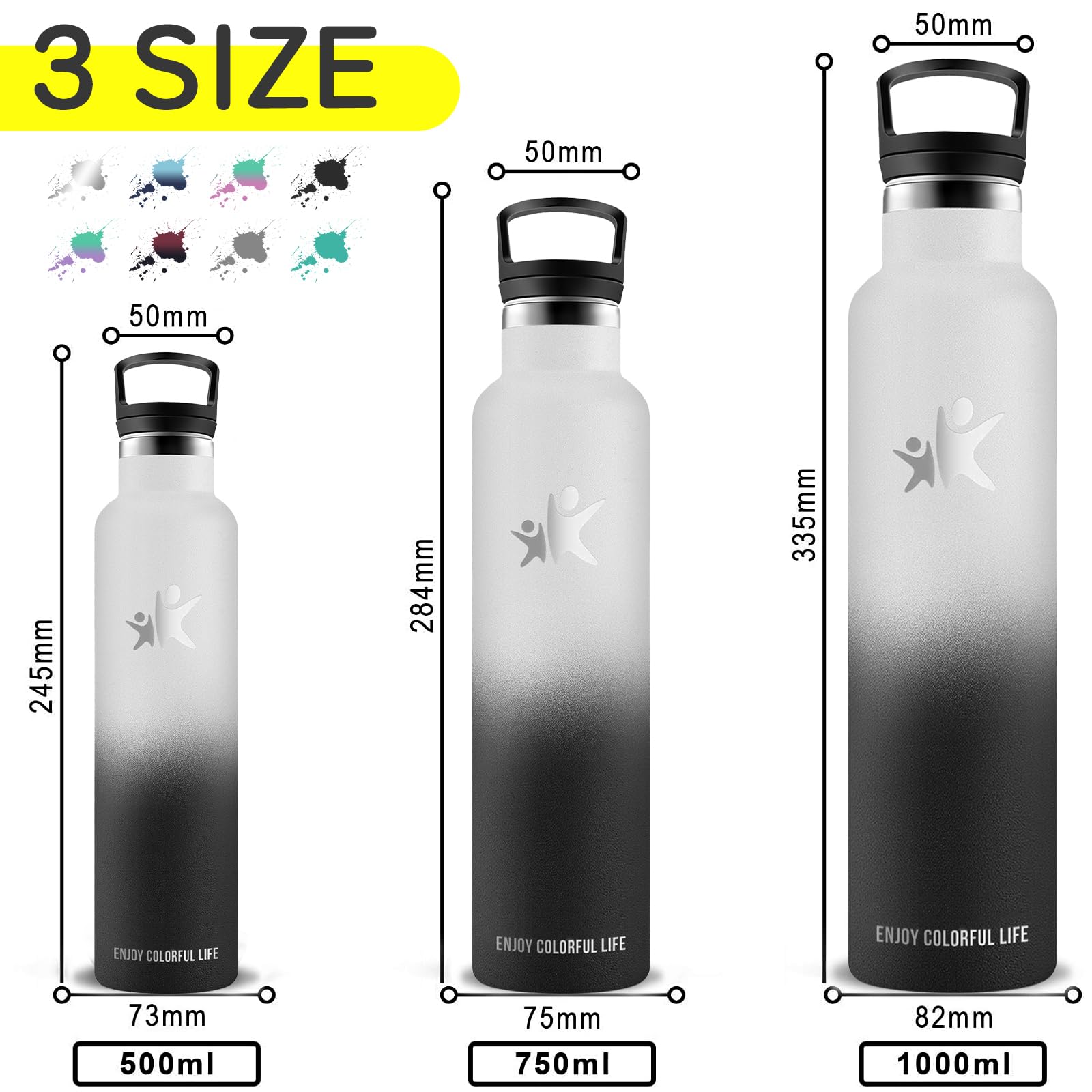 Gourde Isotherme 1L En Acier Inoxydable 18/8 – Double Paroi, 2 Bouchons Interchangeables (paille Et Poignée), Sans BPA, Anti-fuite