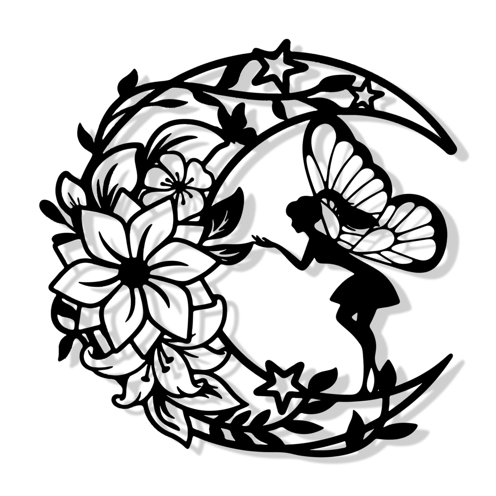 YunBey Adornos Pared Metalicos Decoracion Pared Metal de Hadas de Flores de Luna Murales Decorativos Pared Habitación para Niña Jardín Sala de Estar (30 x 30 cm)