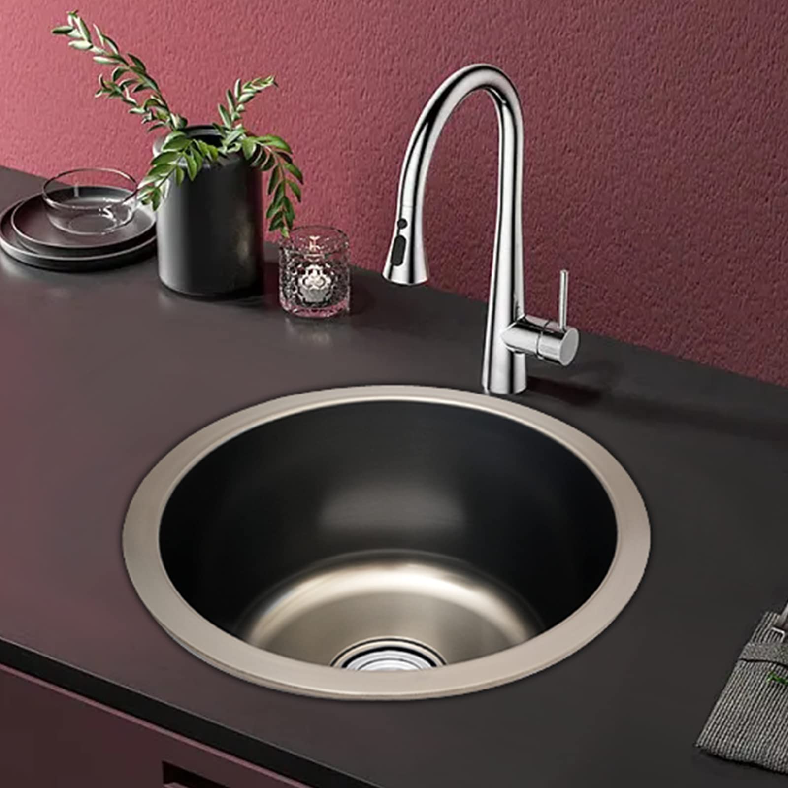 Lavabo rotondo grigio Ristrutturazione della cucina Lavandino rotondo singolo bacino piccolo bacino rotondo per bagno verdure e lavastoviglie