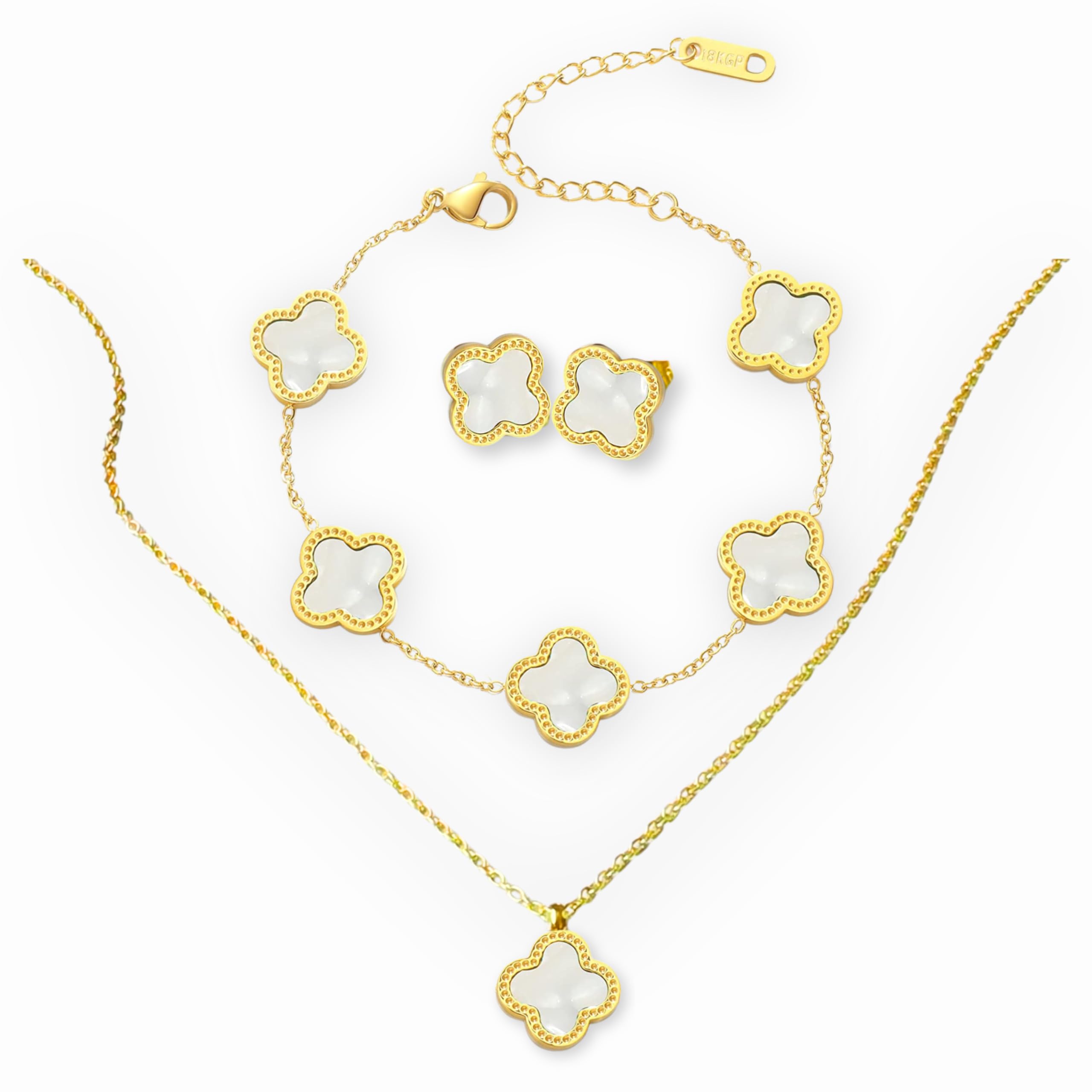 four leaf clover 18K gold plated Jewelry set Jewellery set for women, comes with a cute keychain in a Julie & Co neat gift box.