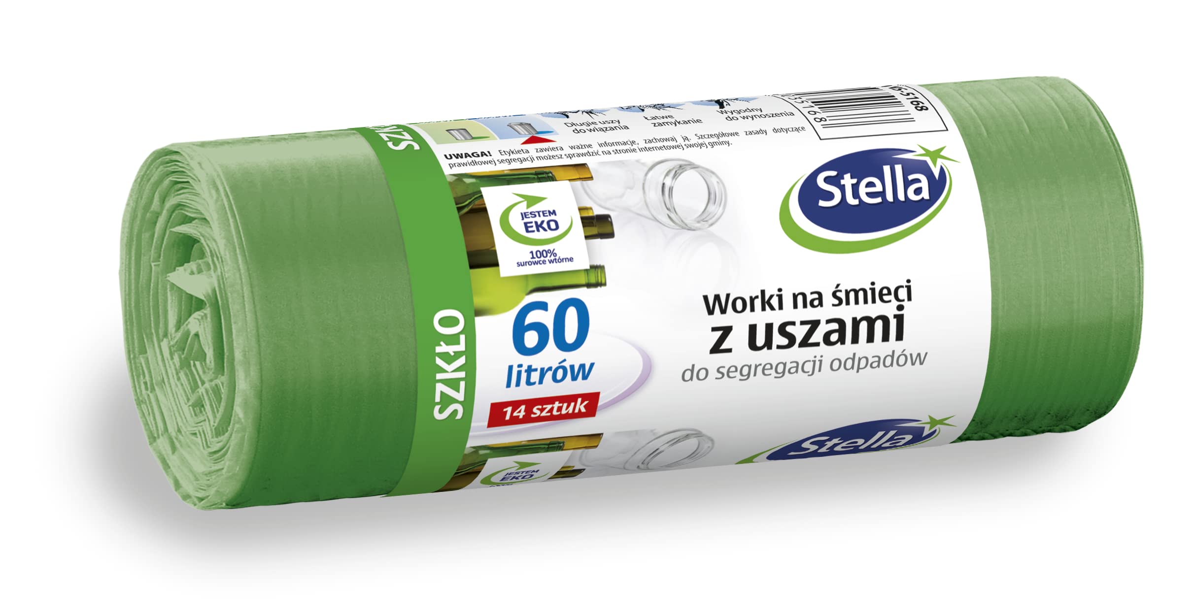 STELLA 032884 Lot De 20 Sacs Poubelle Avec Anses 45 L Couleur : Vert | Sacs Poubelle Pour Les Déchets Ménagers Et Le Bureau En Film HDLD