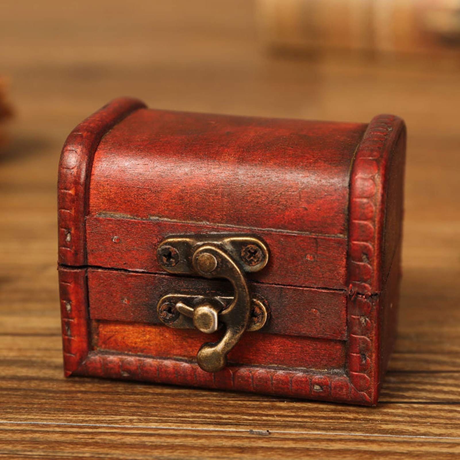 Antique Treasure Chest Jewelry Bracelet Gift Cards Storage Box Case Organizer - Red