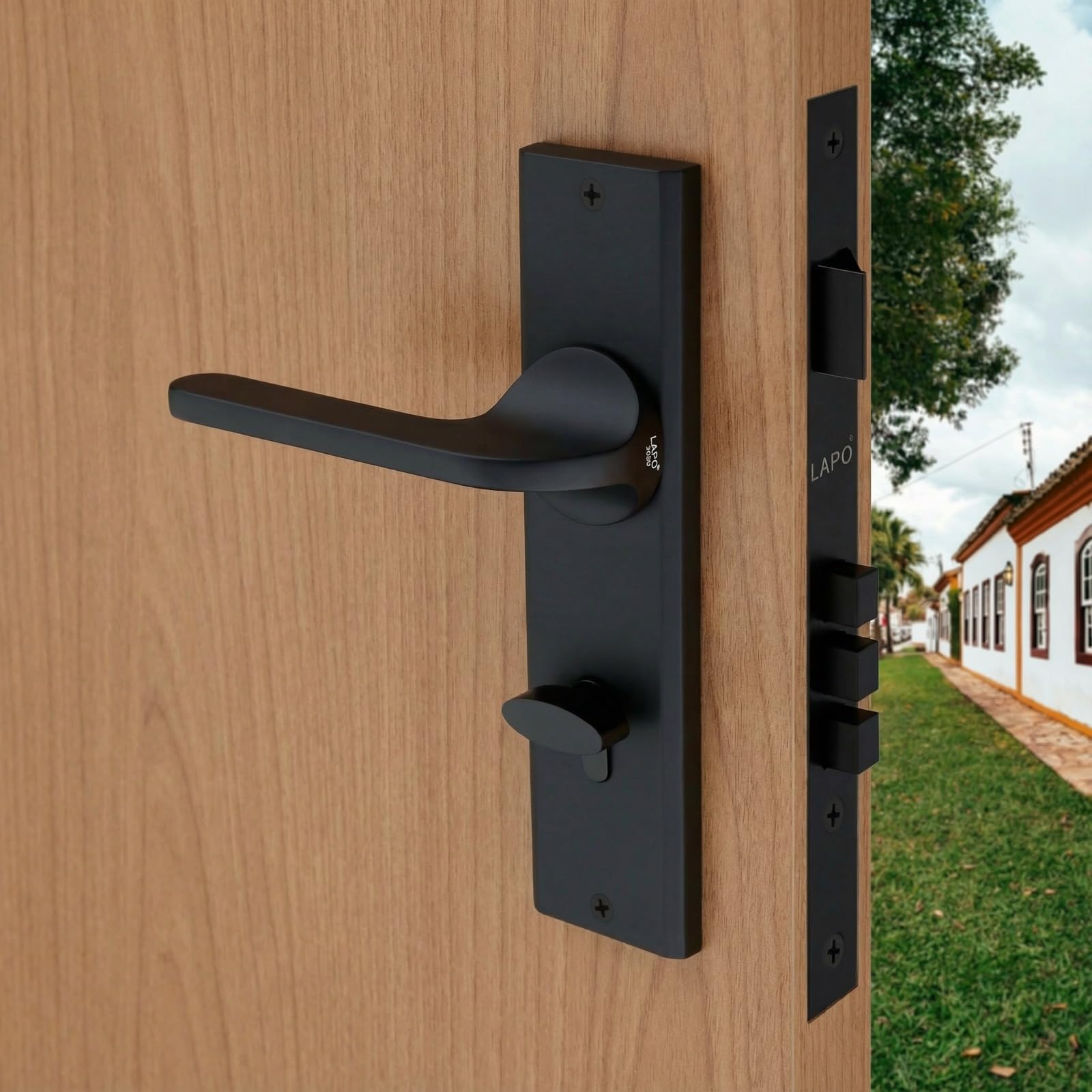 LAPO Mortise Door Lock for Home Main Door & Bedroom with Handle - Left-Right Fit 30-50mm Door Home Office Hotel - Heavy-Duty 70mm Cylinder - 50x85mm Body - 3 Brass Keys | Black Finish | CY-127 — Amazon image 8