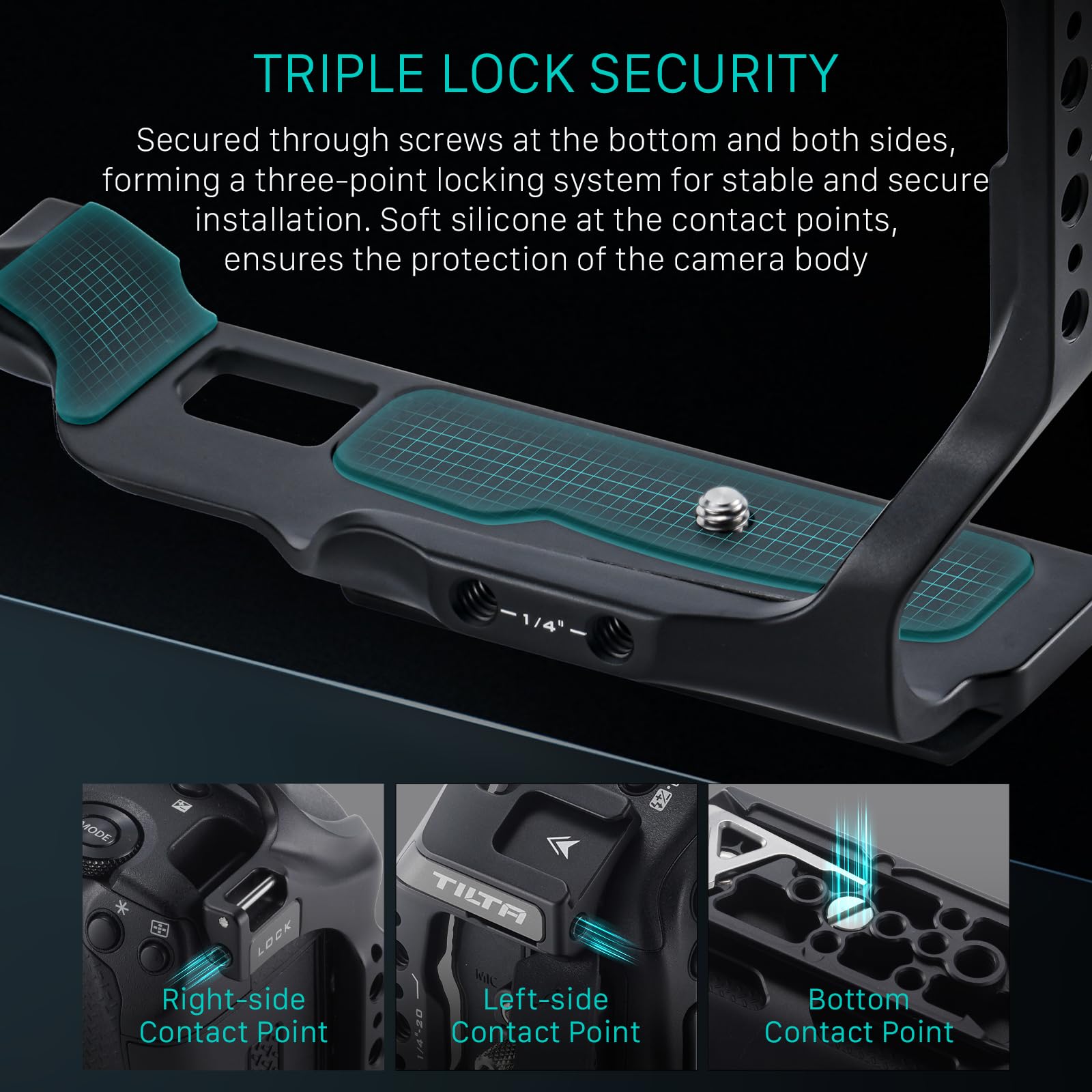 Tilta Jaula R1, Kit Básico de Jaula para Cámara Compatible con R1 con Asa Superior, Abrazadera para Cable USB-C, Roscas de 1/4″-20, Receptor de Zapata Fría - Negro TA-T78-A-B