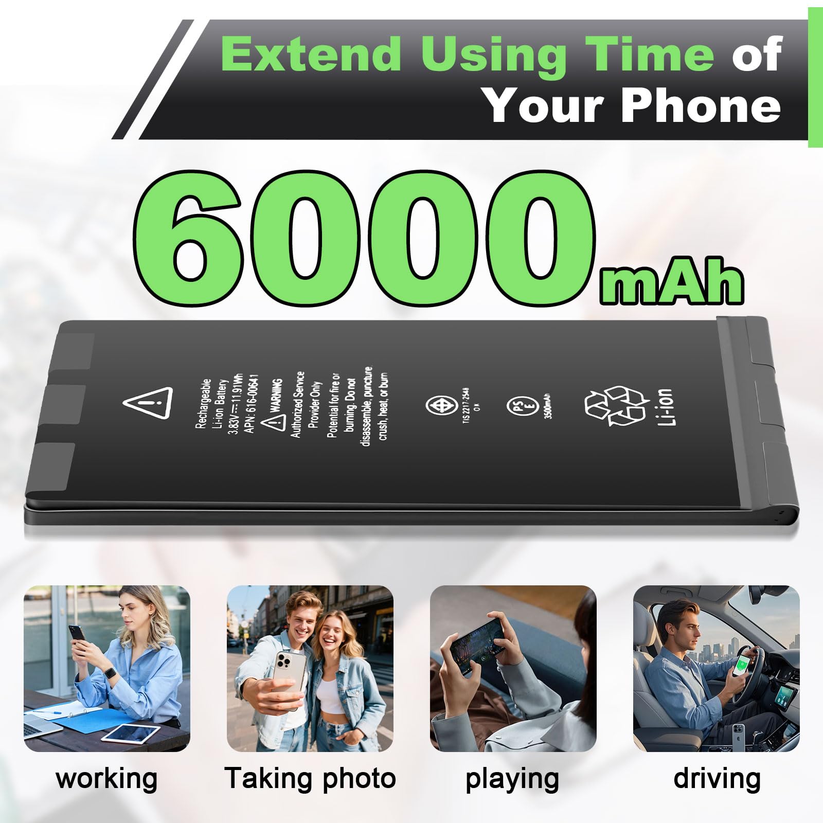 Akku für iPhone 11, 6000 mAh Hohe Kapazität Lithium-Polymer-Akku mit Reparaturwerkzeug,Ersatzakku Kompatibel mit iPhone 11 Modell A2111/A2221/A2223