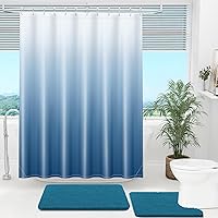 Vista 2 de OLANLY Luxury Blue and White Ombre Shower Curtain Sets with 12 Hooks, Waterproof and Washable Decorative Shower Curtains for Bathroom, 72x72 Inches