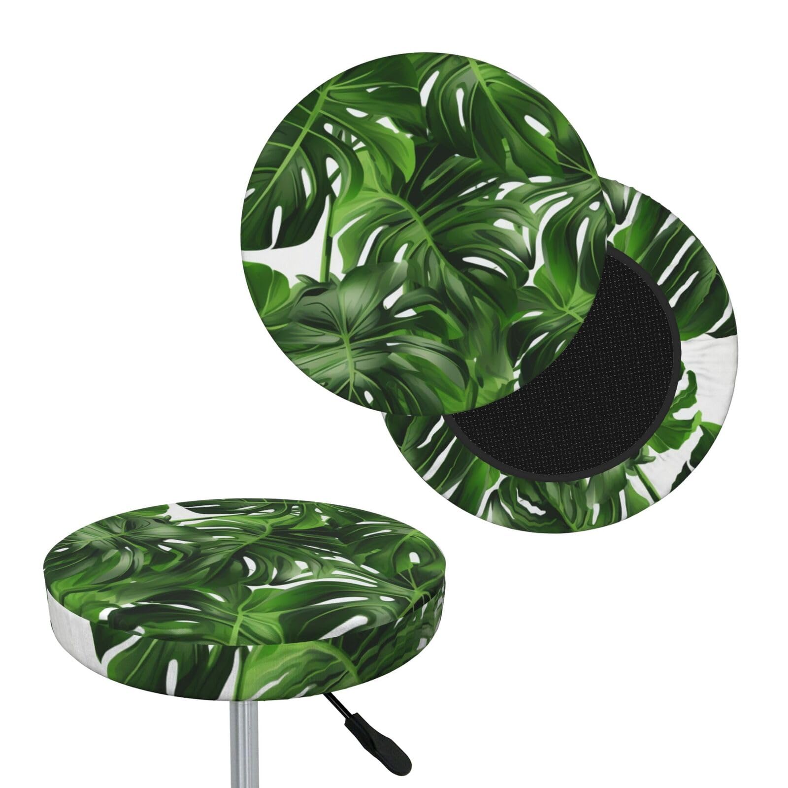 FekiLoot Monstera Deliciosa Banana Palm Round Bar Stool Covers Stretch Washable Bar Stool Covers Dustproof Slipcover Bar Chair Covers with Elastic Band for Bar Kitchen Living Room Decor 14 Inch