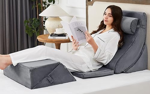 Homemate Juego de 6 almohadas ortopédicas de cuña para cama, almohada de espuma poscirugía para aliviar el dolor de cuello, espalda y piernas,
