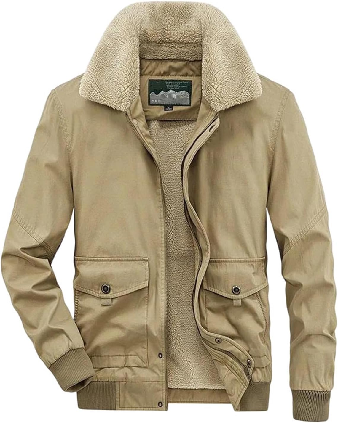 Men's Cotton Bomber Jacket Warm Parka Casual Cargo Coat Thick Fleece Lining Fashion Outdoor Winter Outwear