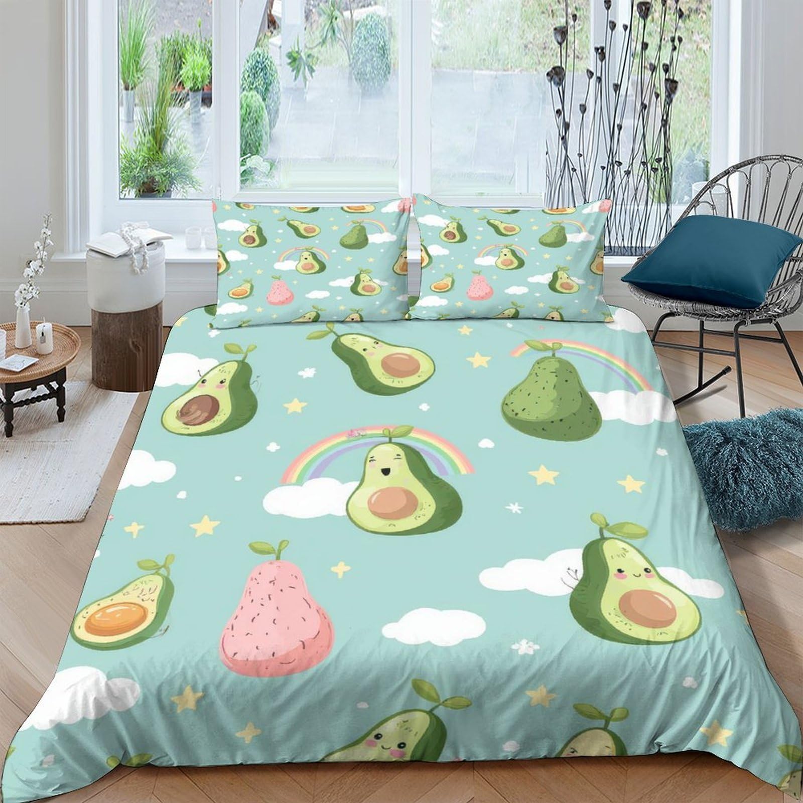 Ctjqhvkz Style-8 3D Printed Avocado Cartoon Fitted Sheet Microfiber Soft Green Fruit Bed Cover For Bedroom Guest Room Dorm Mattress Decor Single（135X200cm）