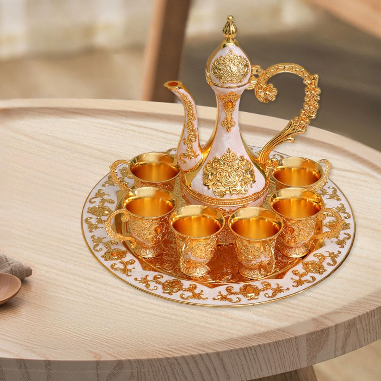 Yajuyi Service à Thé Turc, Comprenant Une Théière, Un Plateau à Café et Six Tasses. Idéal comme Cadeau pour Un Anniversaire, Un Mariage Ou Toute Autre Occasi, Blanc