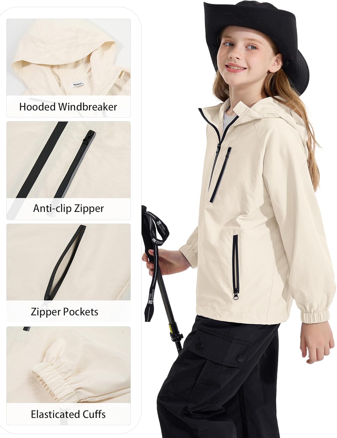 Rolanko Girls Rain Jacket Boys Sportswear Water Resistant Hoodie Kids Lightweight Raincoats Windbreaker Outdoor 6-16
