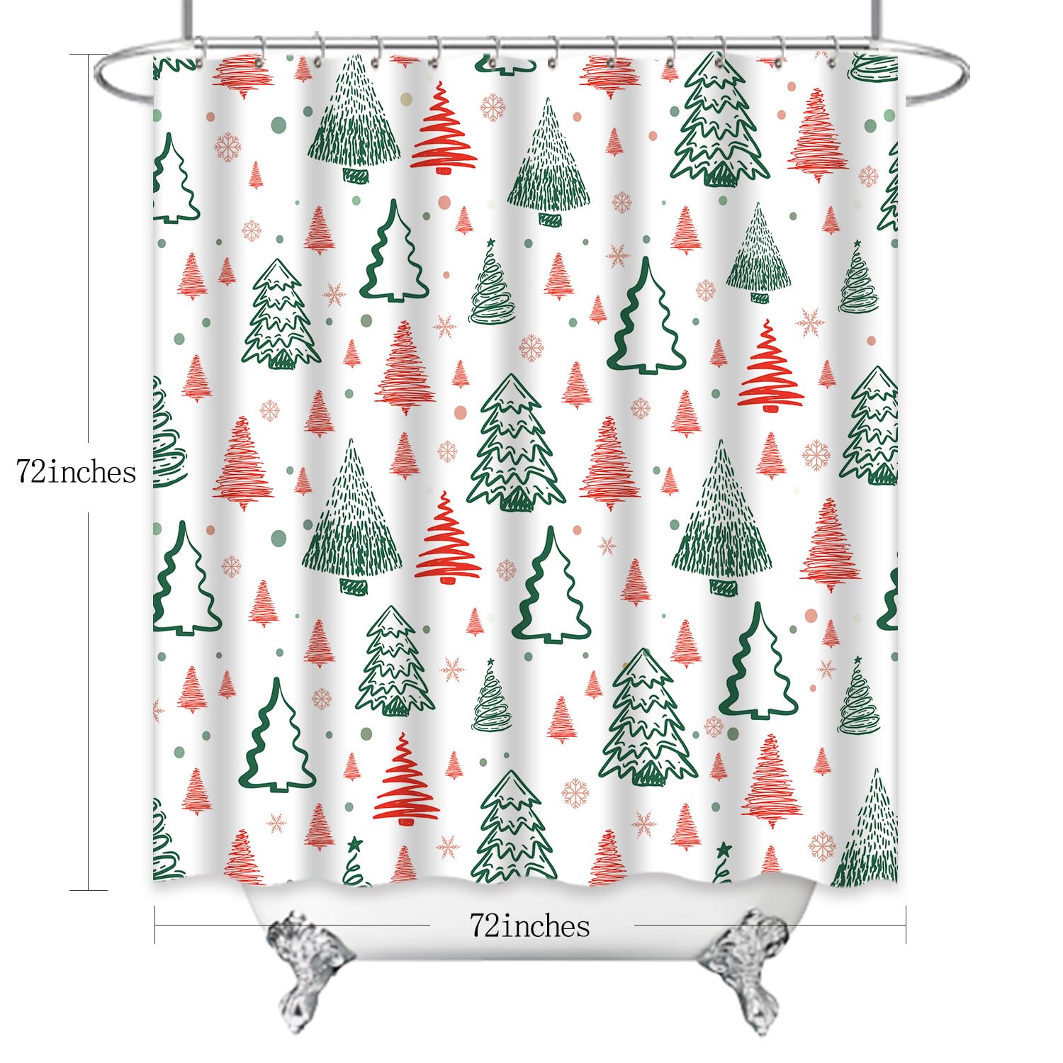 Winter Duschvorhang-Set – Design Mit Wald, Schneeflocken & Hirsch, Wasserdichter Stoff, Inkl. Haken