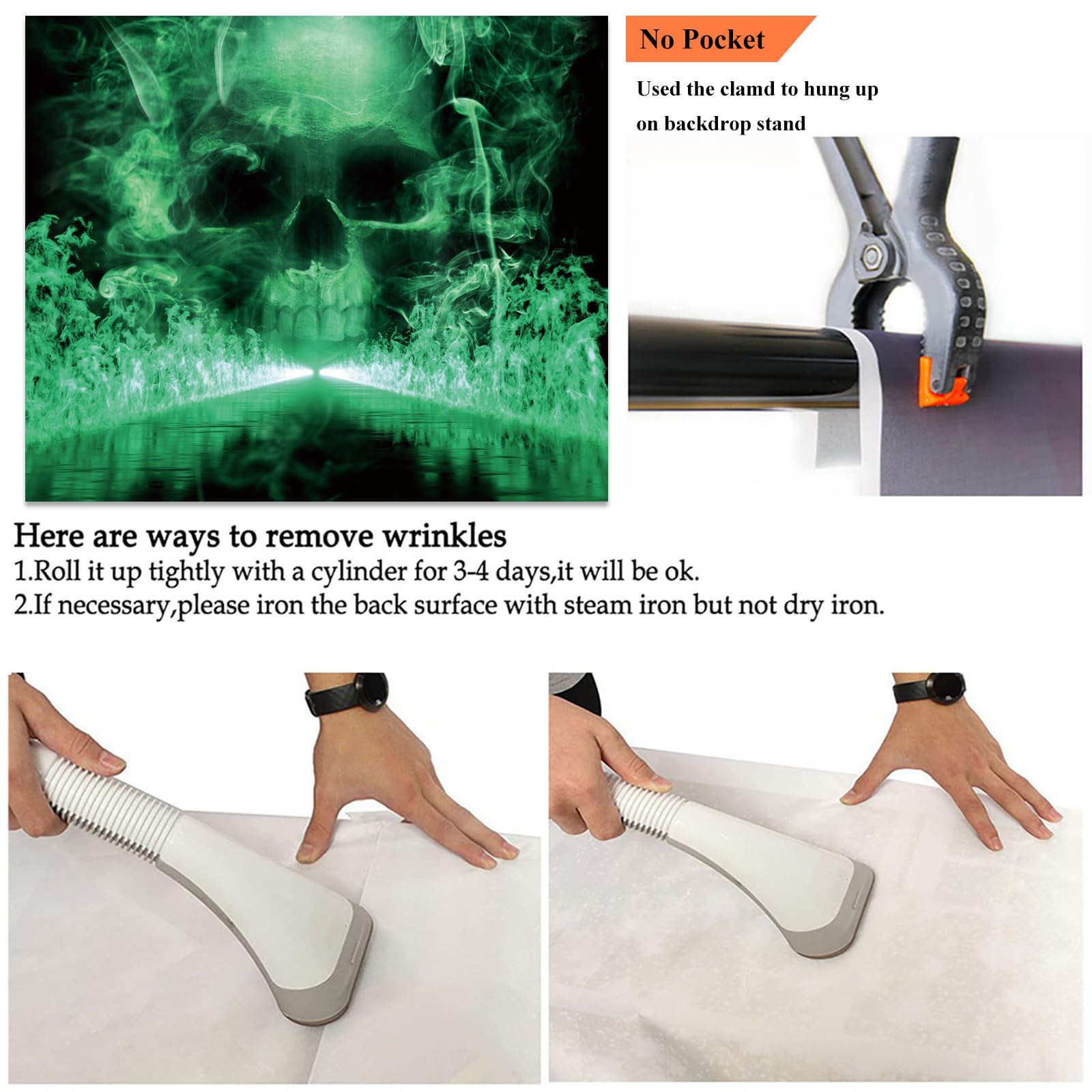 Halloween tło fotografia 3,7 x 2,4 m horror czaszka tematyczne dekoracje imprezowe fajna czaszka fantazja szkielet zielone czarne tło Halloween baner materiały do budki fotograficznej dla dzieci