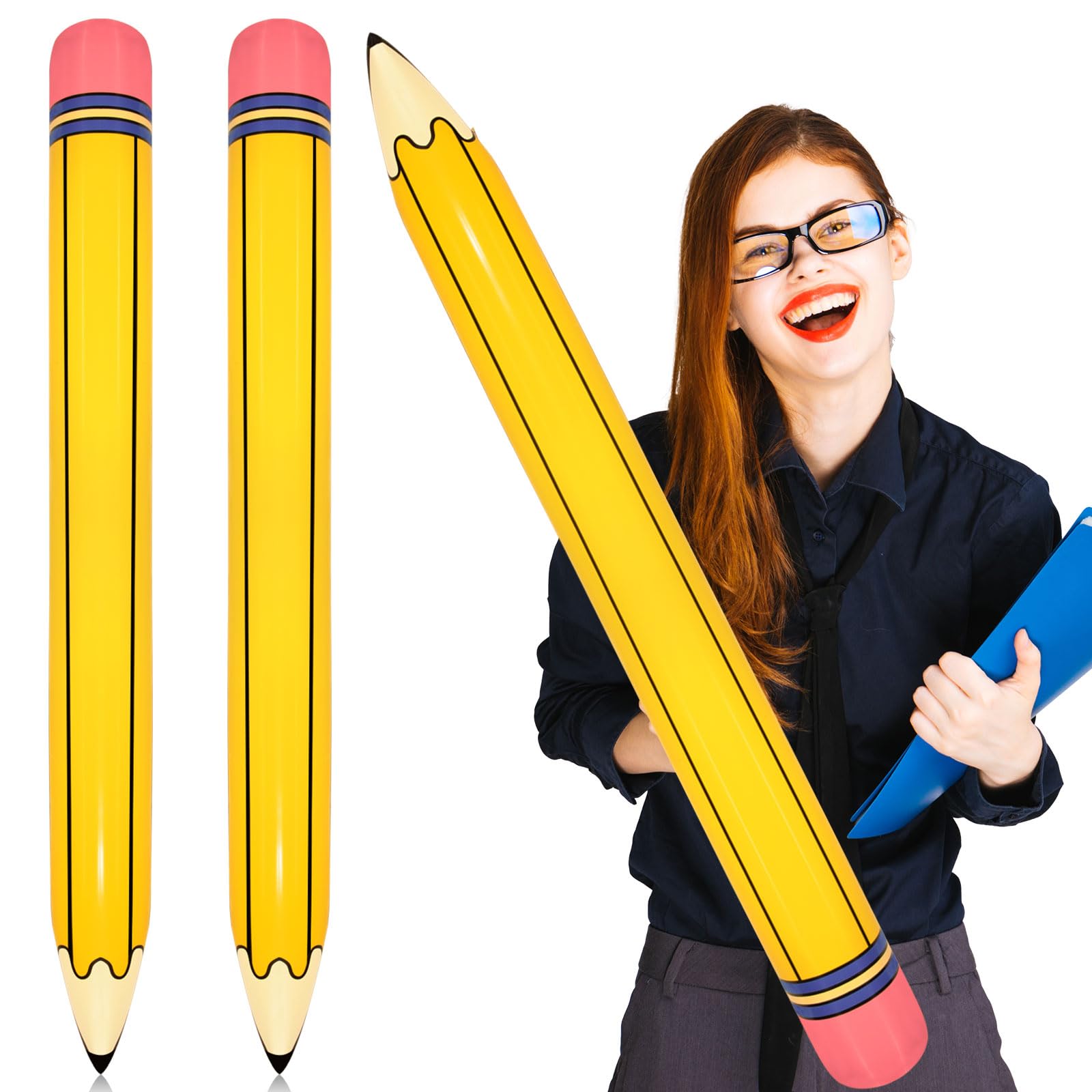2 Pieces 44 Inch Giant Inflatable Pencils Balloon Back to School Dimensional Pencils Balloon Graduation Party Decoration for Back to School Classroom
