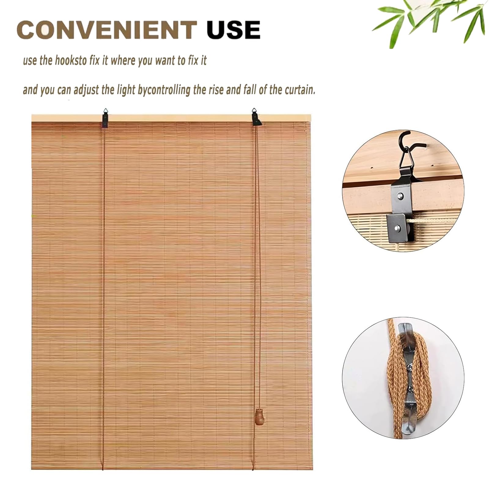 1 store enrouleur personnalisé en bambou 135 cm – Store extérieur naturel pour balcon, fenêtre et porte de jardin, blocage de 60 % de la lumière, protection solaire, respirant et intimité
