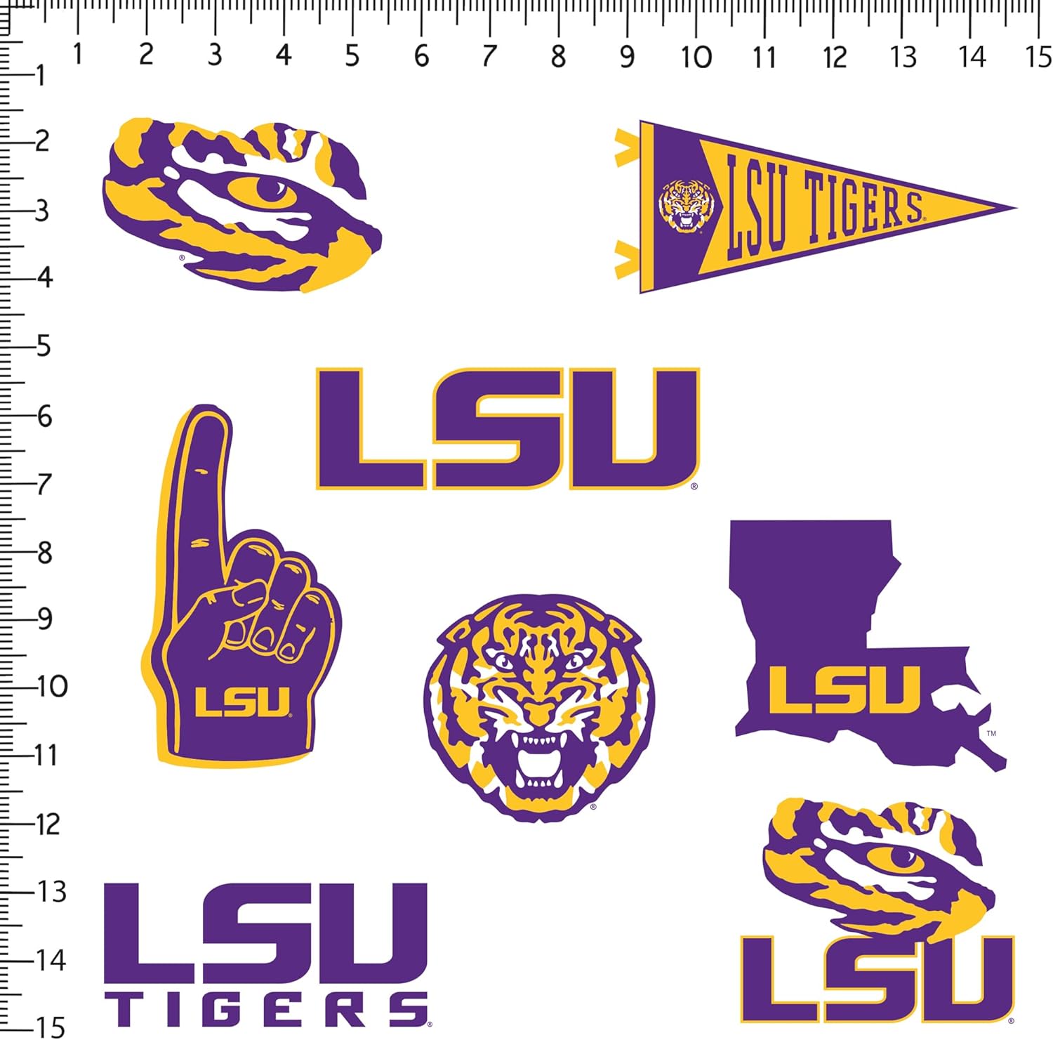 LSU Tigers Vinyl Sticker Pack – 8‑Count Large Waterproof Decals for Laptop, Water Bottle, Tablet, Skateboard, Car, and Indoor/Outdoor Use - Image 2