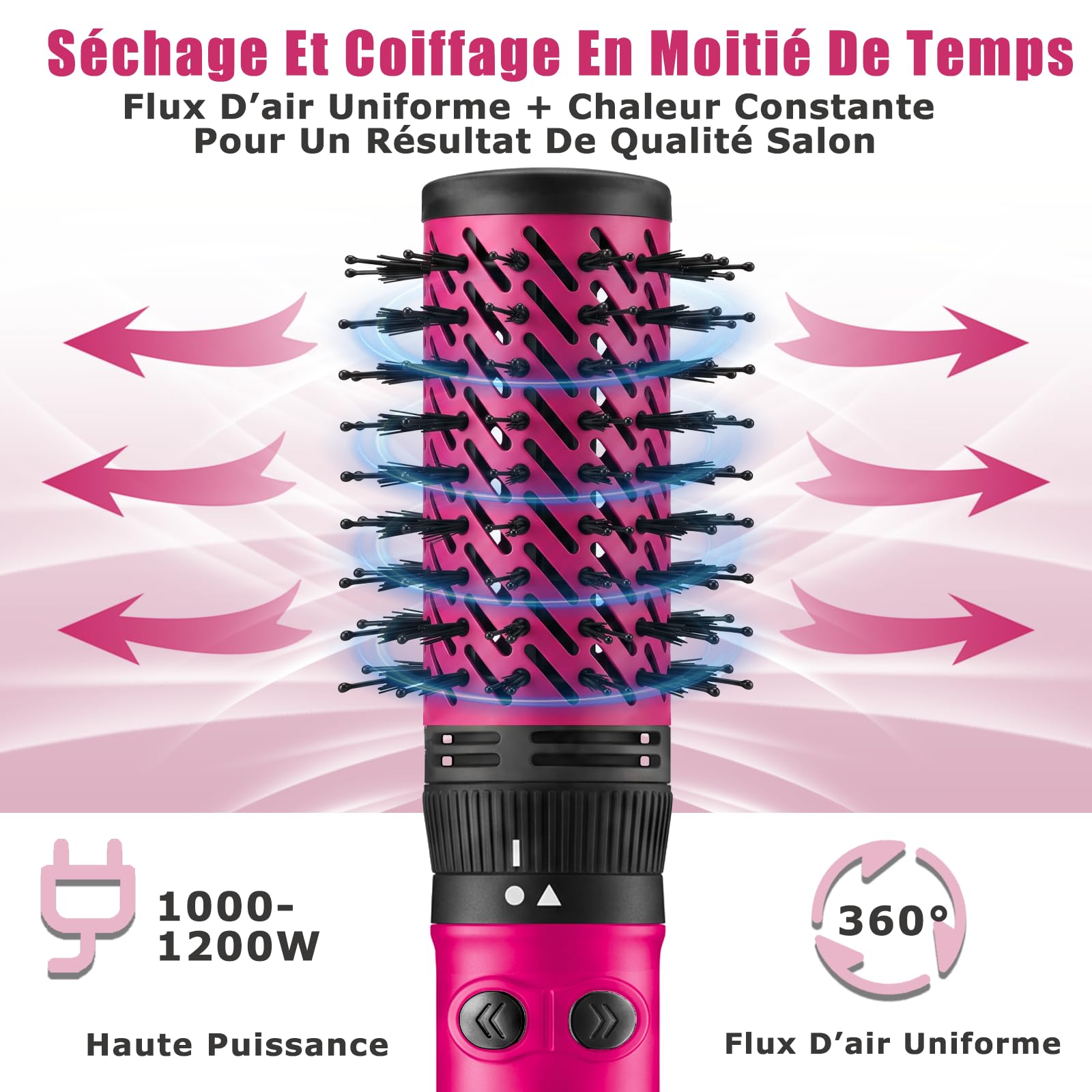 VGR 480 Brosse Soufflante 2 En 1, 1200W Brosse Chauffante Rotative, Rouge