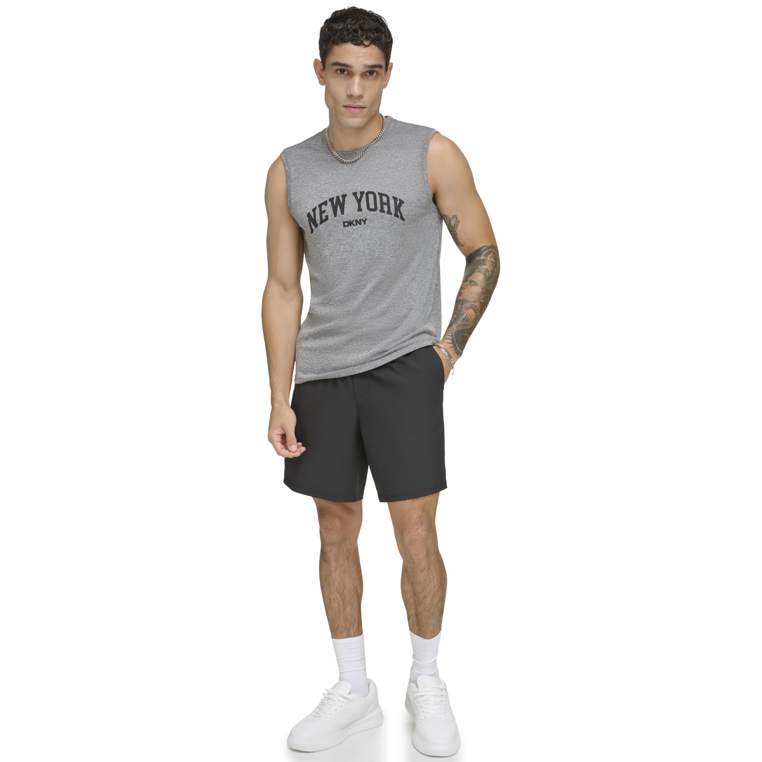 DKNY Men's Sleeveless Quick Dry 40+ Protection UPF Active Top, Grey Heather, Medium