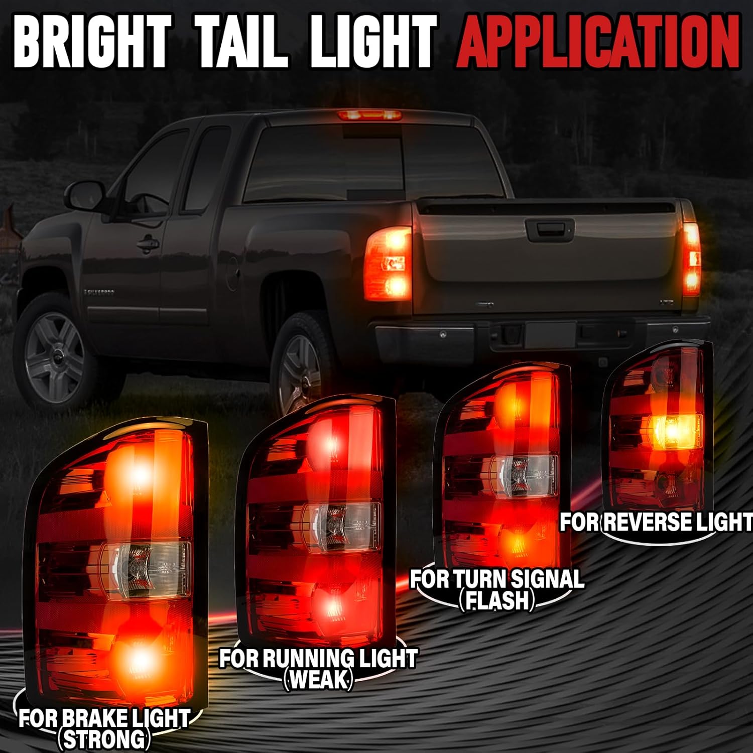 Tail Lights Assembly Left Driver Fit 07-13 Chevy Silverado 1500 2007 2008 2009 2010 2011 2012 2013 2014 Chevrolet 2500 3500 HD 2500HD 3500HD Rear Brake Back Taillight Lens 25958482 25877454