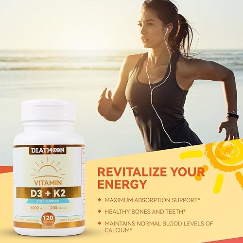 Miniatura 4 de Cápsulas blandas de suplemento de vitamina D3 K2, vitamina D3 5000 UI y vitamina K2 MK7 200 mcg, soporte para huesos y dientes, fácil de tragar, 120