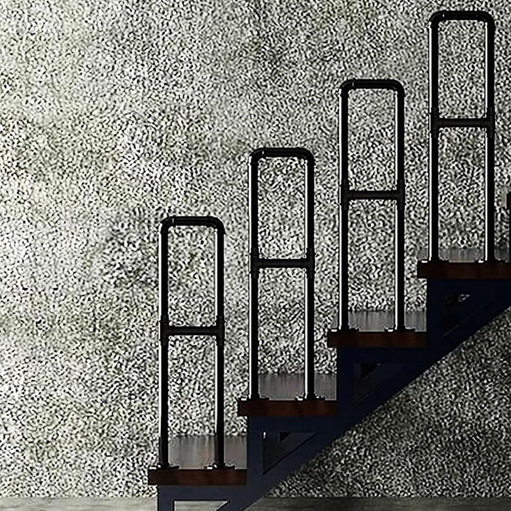 U-Shaped Staircase Handrail, Attic Safety Non-Slip Stair Railings, Industrial Style Wrought Iron Transitional Handrails for Garden, Yard, Deck, Garage(Black-4PCS,75CM/2.4FT)