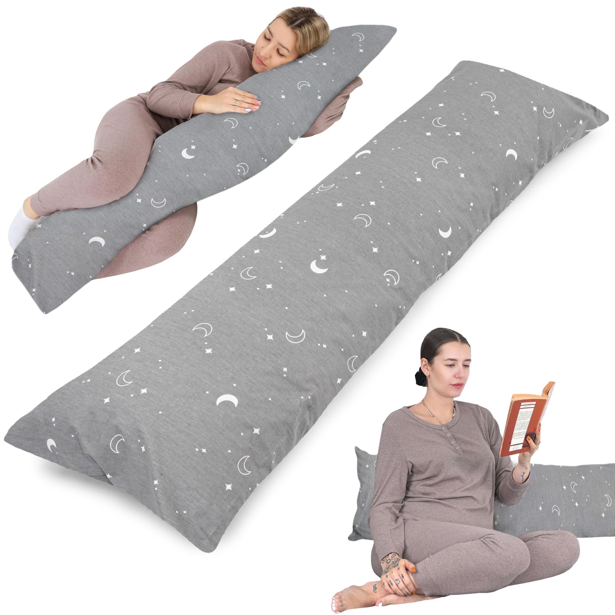 Totsy Baby Cuscino per chi dorme sul fianco con fodera Cottone 40 x 145 cm - cuscino comfort cuscino per dormire cuscino per traversina laterale cuscino per il corpo Lune