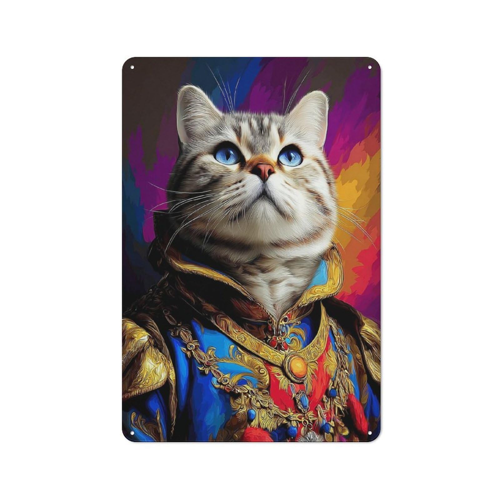 Junmoney Royal Cat In Majestic Attire Retro-Style Tin Sign 30X20cm For Kitchen Or Home Bar, Suited To Kitchen Decor Lovers