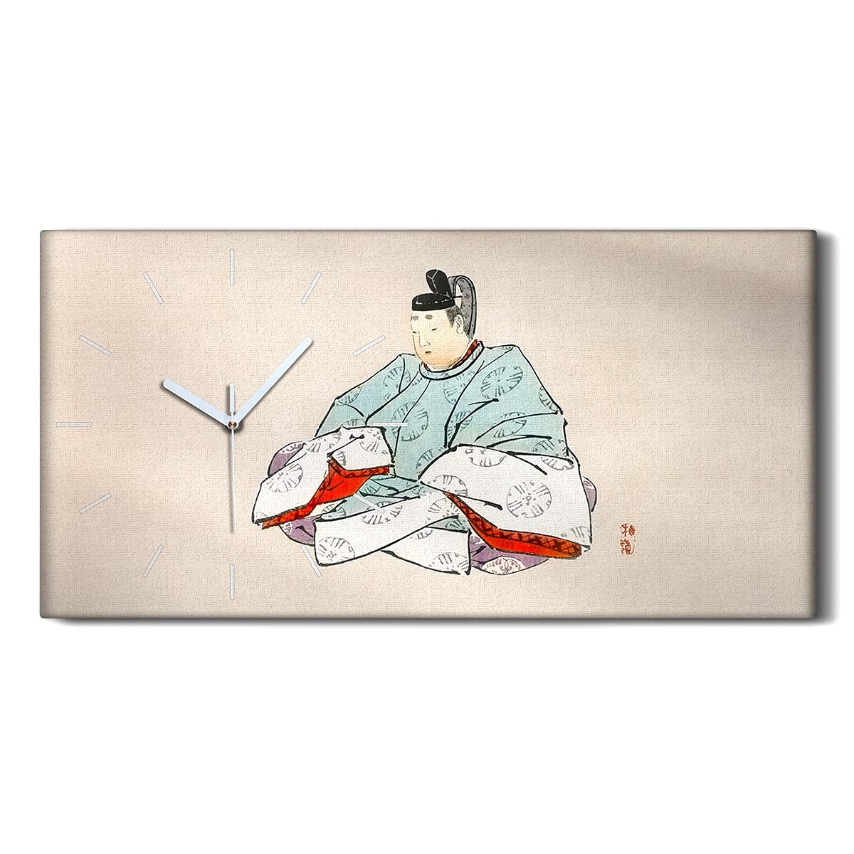 Horloge silencieuse 60x30cm sur toile kimono asiatique pour un salon moderne sans tic-tac