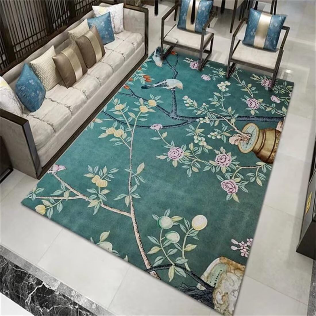 Tapis chambre bébé garçon 50x80 cm au motif de plante bleue : un éveil doux et sécurisé