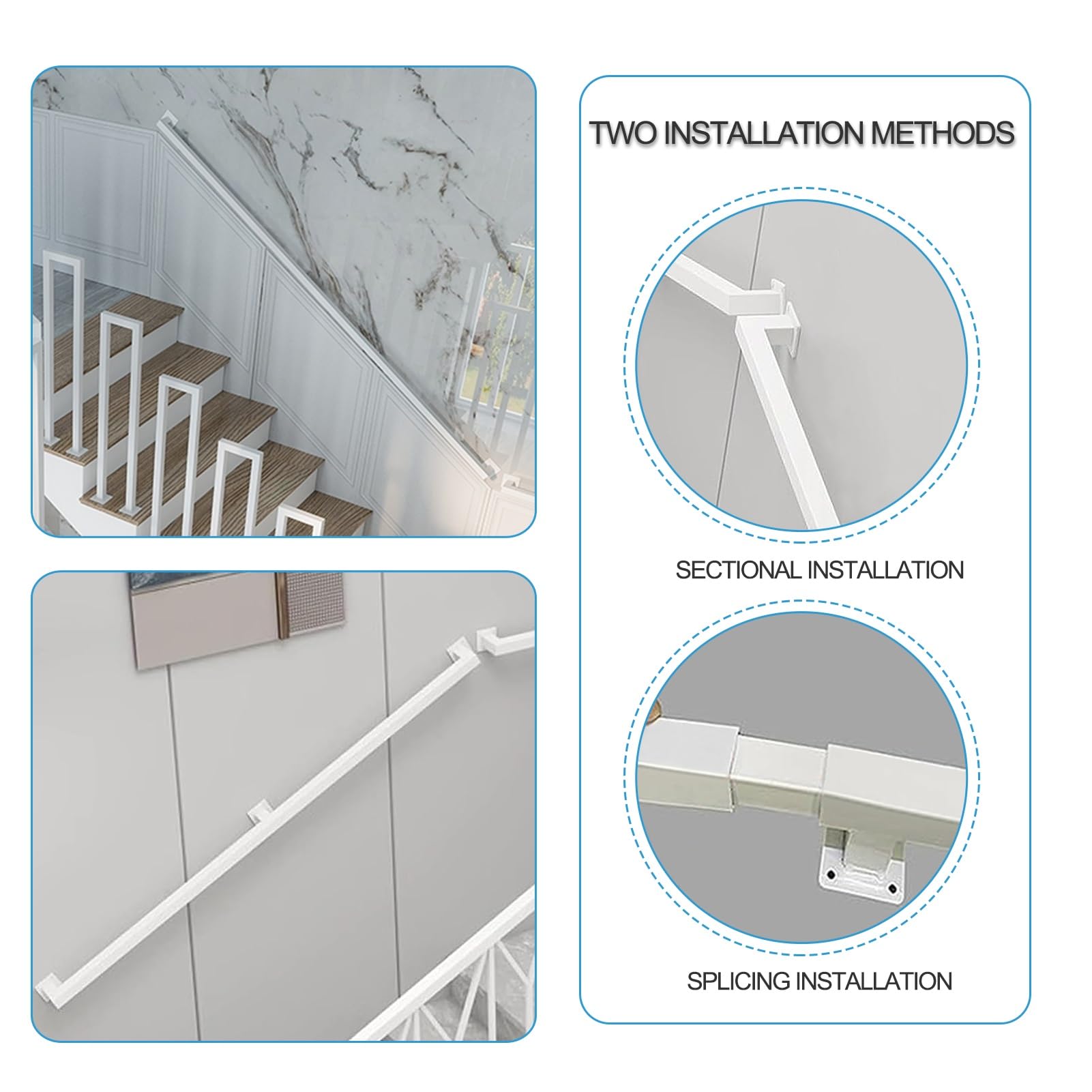 Kute schody il Indoor Outdoor Grab Rail wspornik ścienny biała kwadratowa rura poręcze ręczne 250 cm