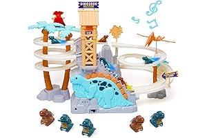 Dinosaur Chasing Race Track Game Set: A Prehistoric Adventure for Stair-Climbing Fun