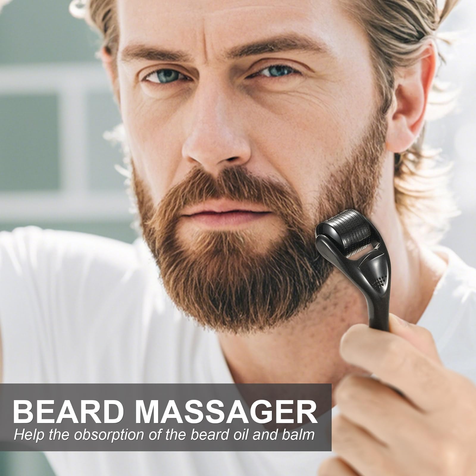 INVJOY Kit per la crescita della barba, Dermaroller con 540 aghi, olio di siero per la crescita della barba, balsamo da barba, regalo perfetto per gli uomini model 195