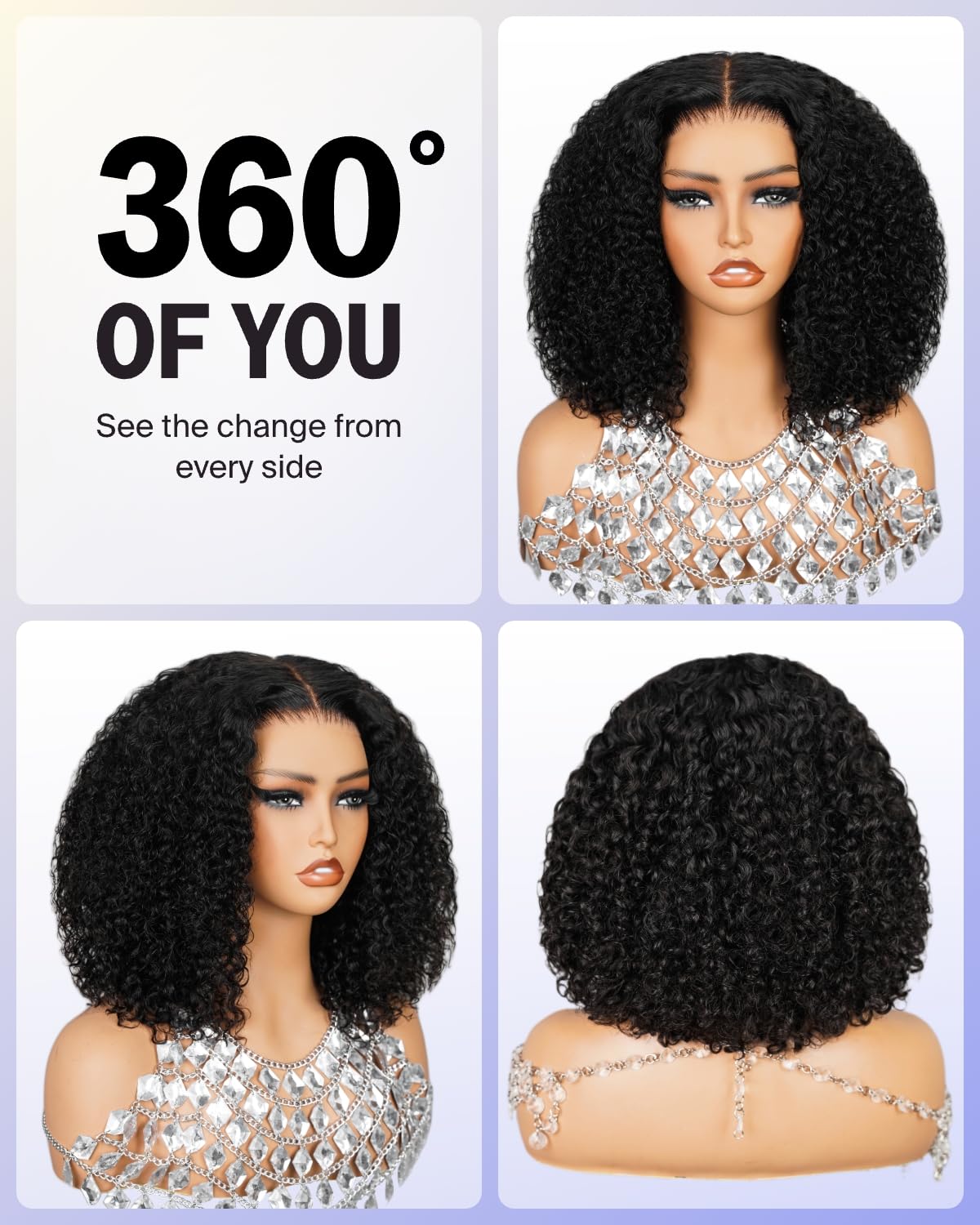 MEGALOOK Wear and Go Glueless Curly Bob Wig Human Hair 6X6 HD Lace Closure Pre Cut Lace Front Wig Pre Plucked Bleached Knots 10 Inch - Image 2