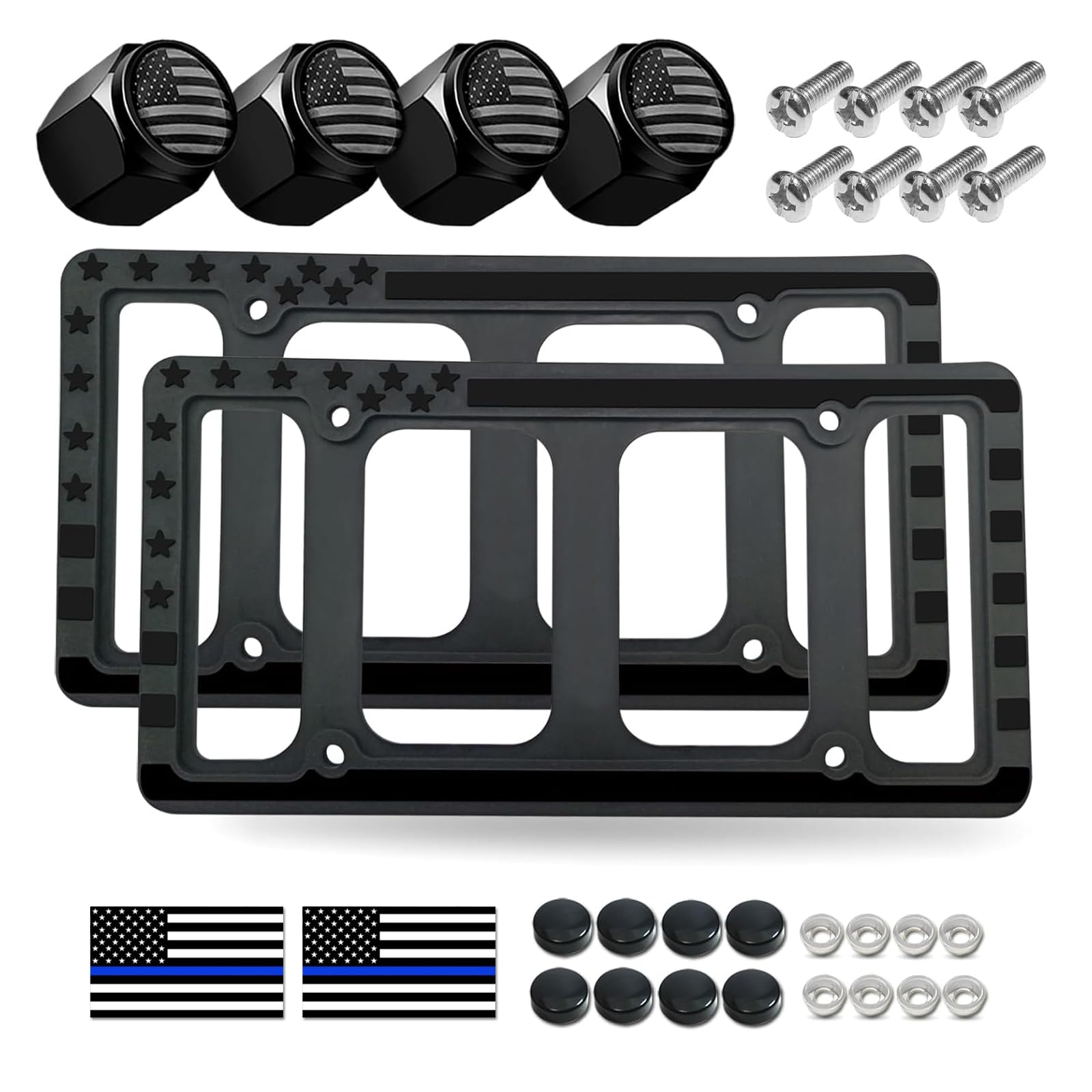 Cornice per targa in silicone con bandiera americana, a prova di ruggine, patriottica lucida degli Stati Uniti con stelle e strisce, copertura nera per portabagagli auto, confezione da 2