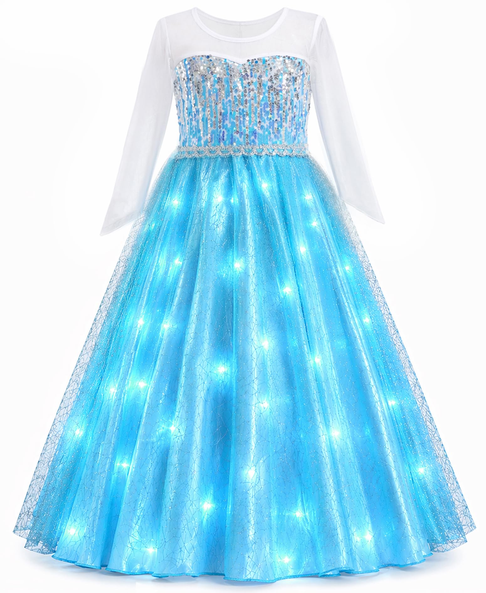 Davvew Enfant de Princesse, LED Déguisement Enfant, Robe Filles Costume, Halloween Noël Partie Carnaval Cosplay avec Accessoires