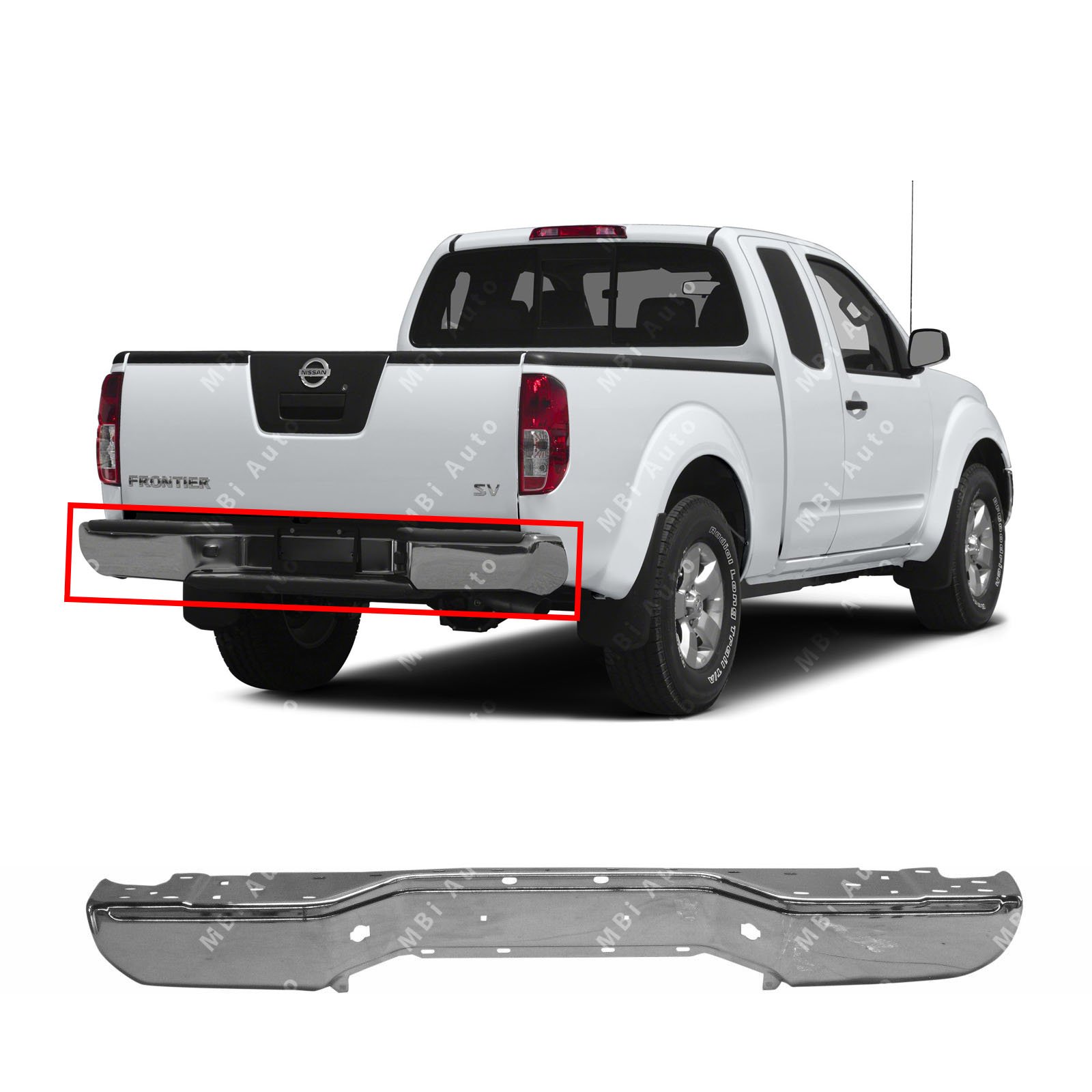 NI1102136 Steel Chrome MBI AUTO Complete Rear Bumper Assembly for 1998