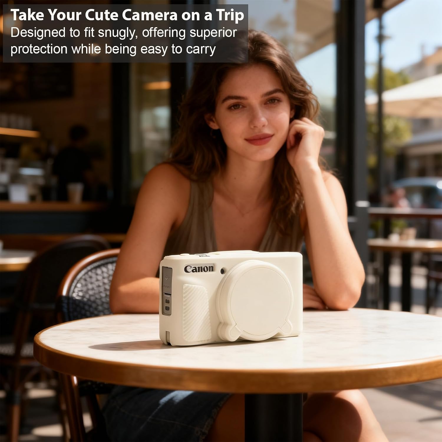 Case for Canon PowerShot SX740 HS, SX730 HS Camera, Soft Silicone Protective Case, Slim Fit Sleeve with Removable Lens Cover and Screen Protector Accessories, Anti-Scratch (Beige)