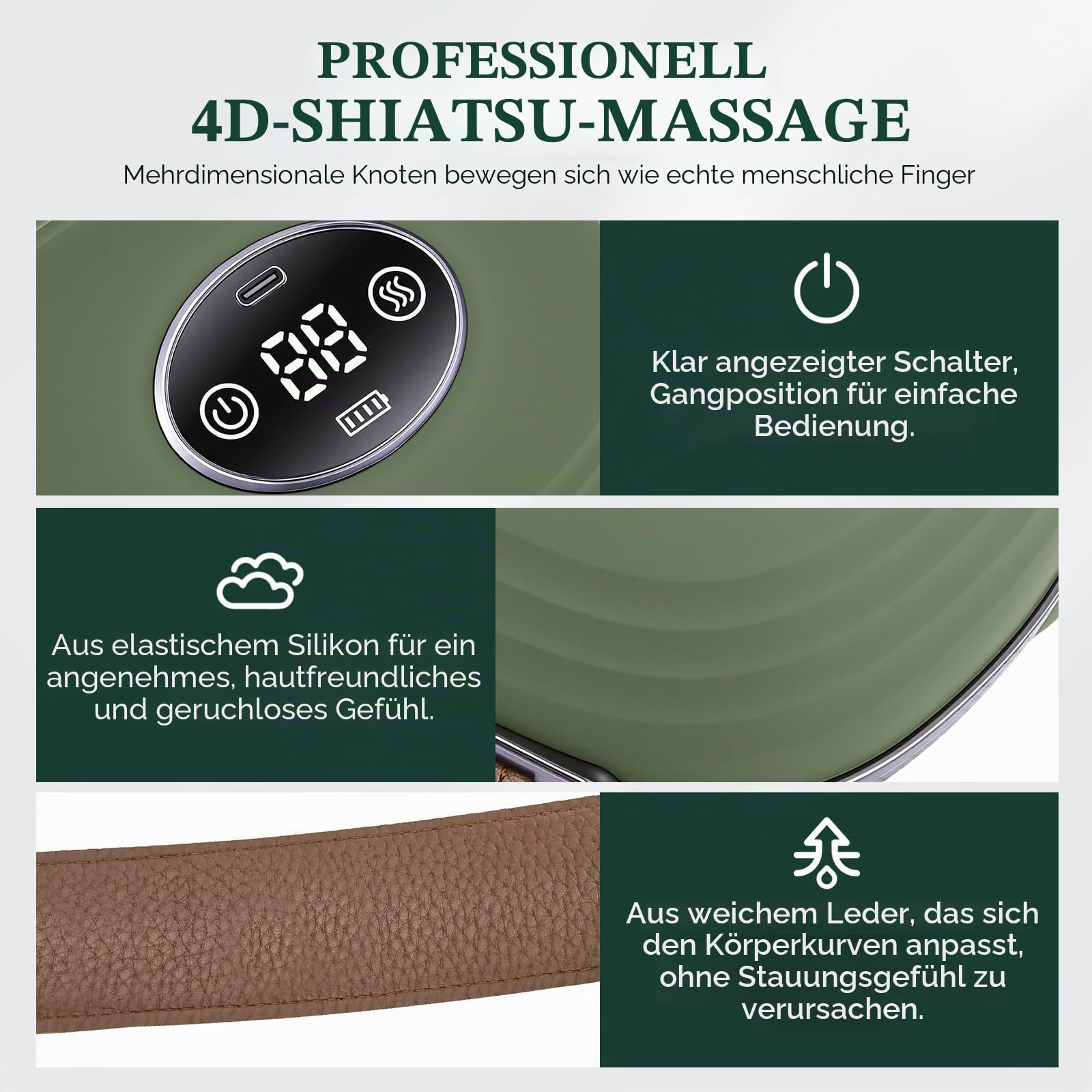 Massagegerät für Nacken und Schulter, 6D Greif- und Knetkopftechnologie, 4 Massagestufen, 2 Temperaturstufen, Elektrisches Massagegerät für zu Hause, Büro und Reisen, Entspannung der Muskulatur
