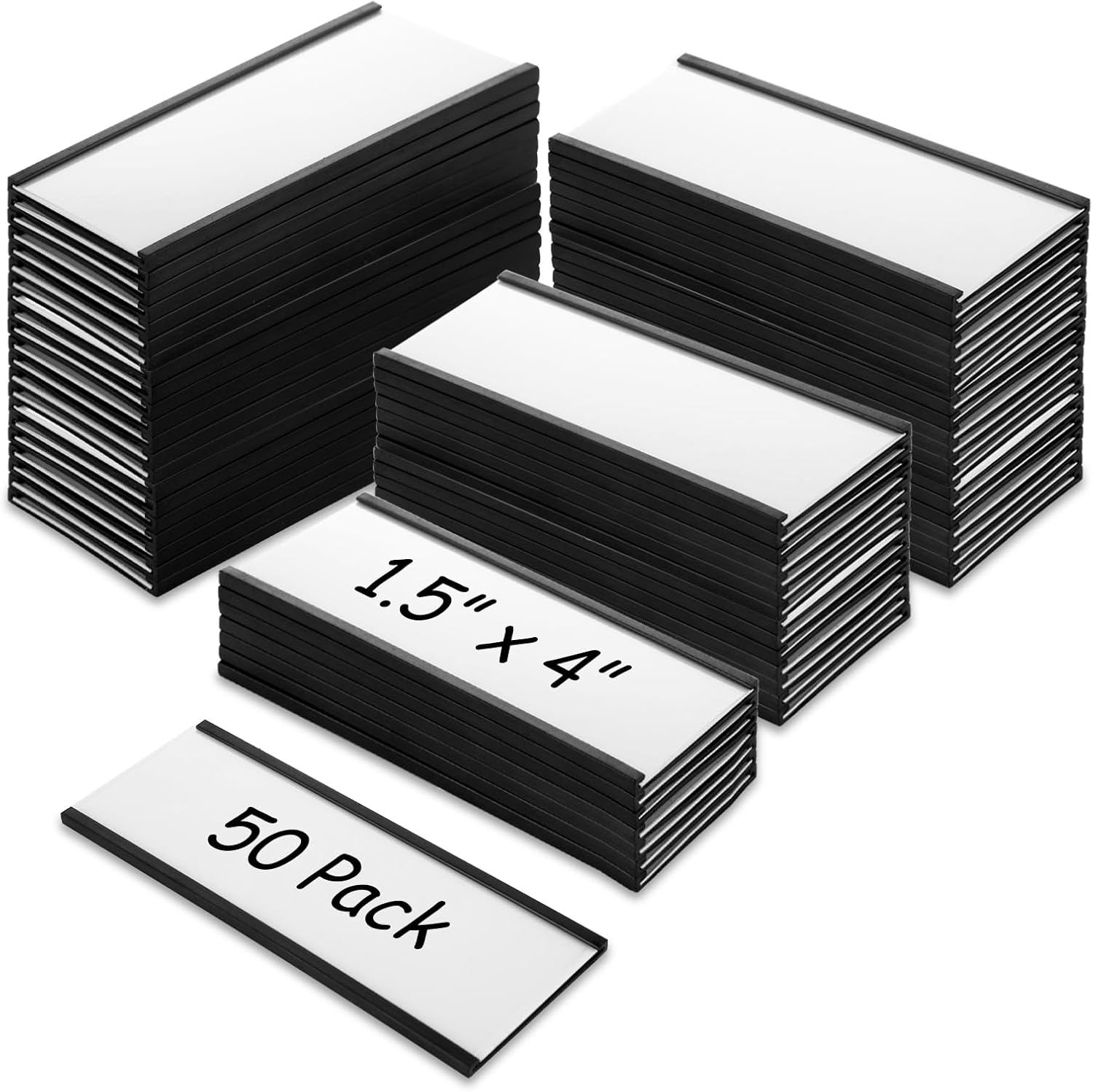 CYEAH 50 Pcs Magentic Label Holders, 4x1.5 inch C Channel Magentic Label Holders with Paper Inserts and Clear Plastic Protectors, Magnetic Data Card Holders File Cabinet Labels for Metal Rack Shelves